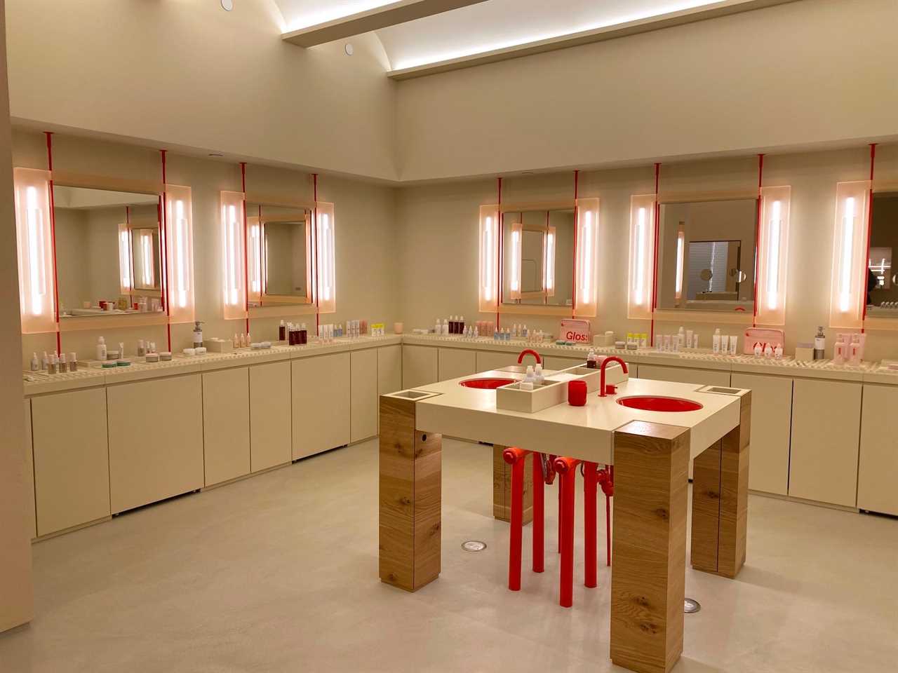 Inside the "wet bar" room of Glossier's flagship store in SoHo.