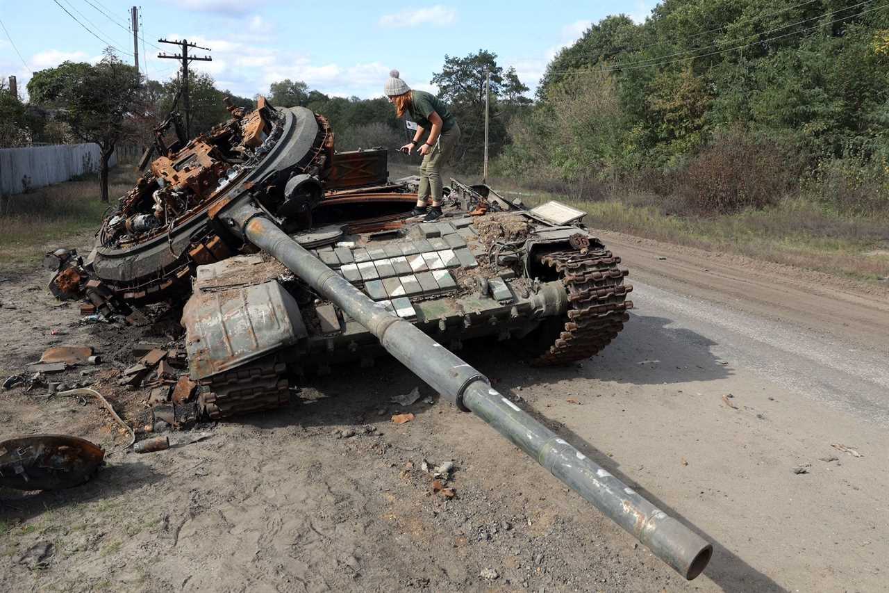 Destroyed Russian tank in Kharkiv Ukraine