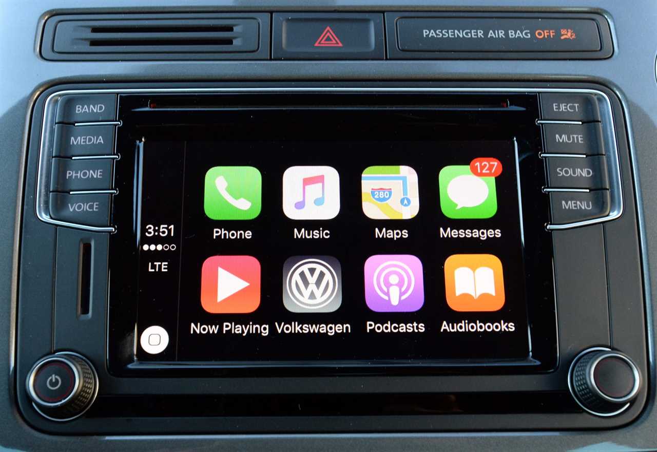 Apple CarPlay in 2016 Volkswagen Tiguan with Apple CarPlay is seen on Sunday, February 14, 2016.