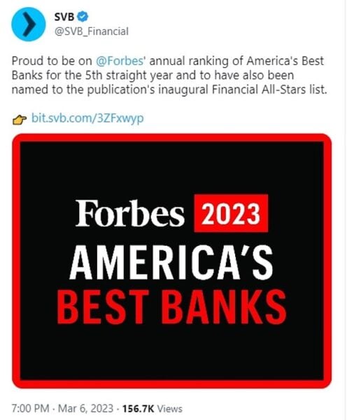 The FORBES Curse – After Being Named One of the Best Banks in America – Silicon Valley Bank Fails