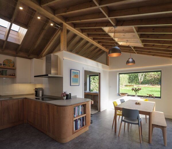 Clerestory glazing across the top of the walls to the DJ booth creates visual connection throughout the entire extension and allows light into the snug area. It also allows an appreciation of the entire roof structure, which has timber soffits that define the character of the space.