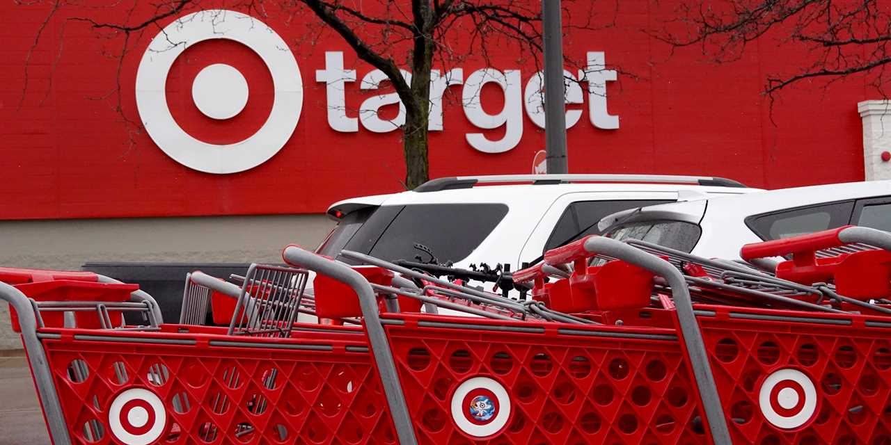 Shopping carts are lined up outside of a Target store on November 16, 2022 in Chicago, Illinois.