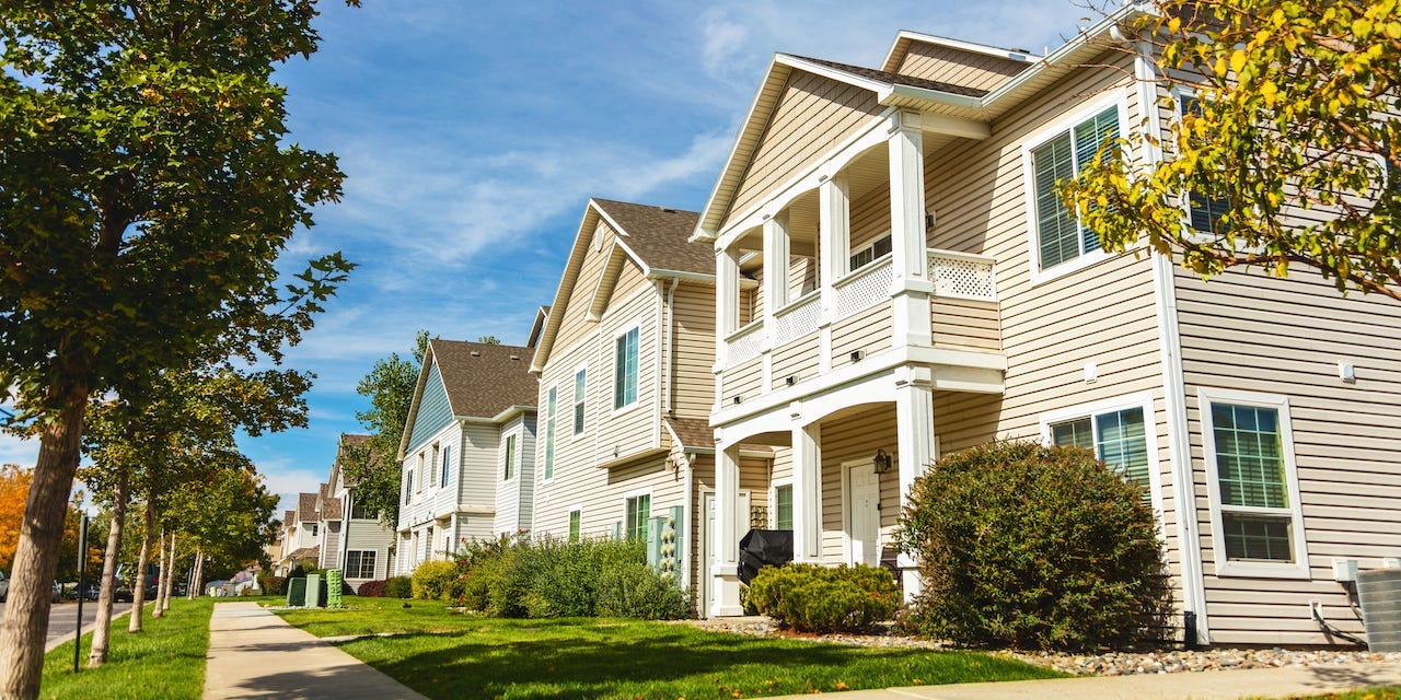 A street of multi-family homes.