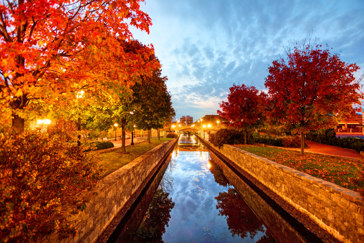 frederick md with fall colored trees at dusk_getty