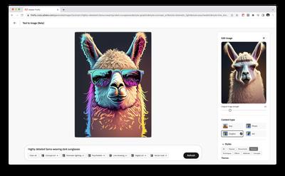 One image of a llama has been taken and had a “graphic” style overlaid onto it. It looks cartoon-ish, and big sunglasses have been added onto the llama’s face.