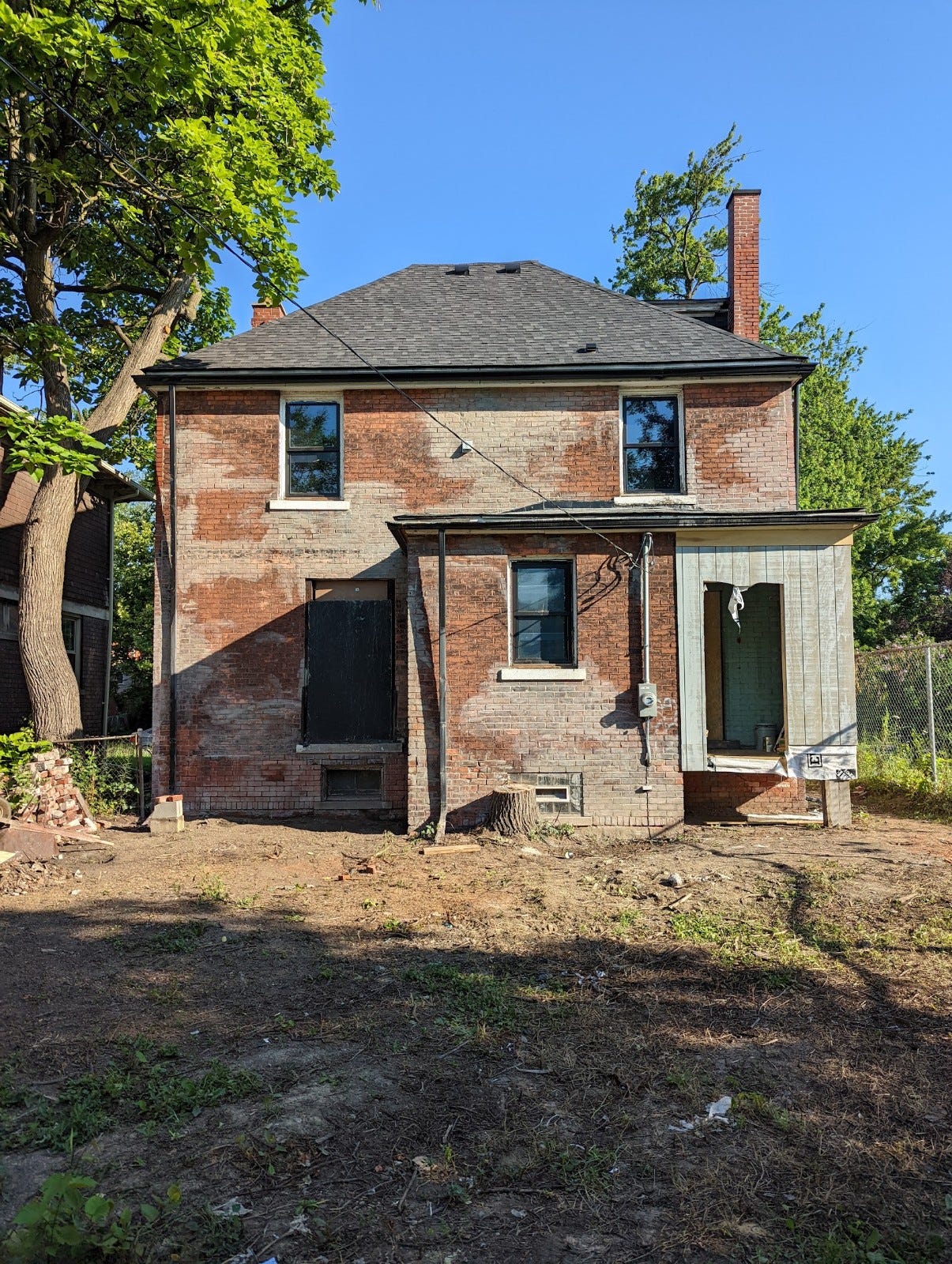 The backyard of the home Kyle Dubay is renovating.