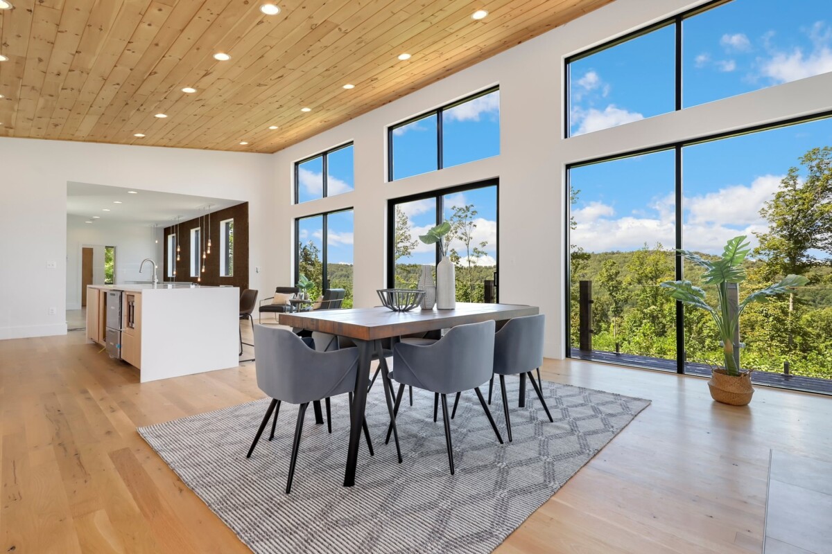 large windows dining room natural light