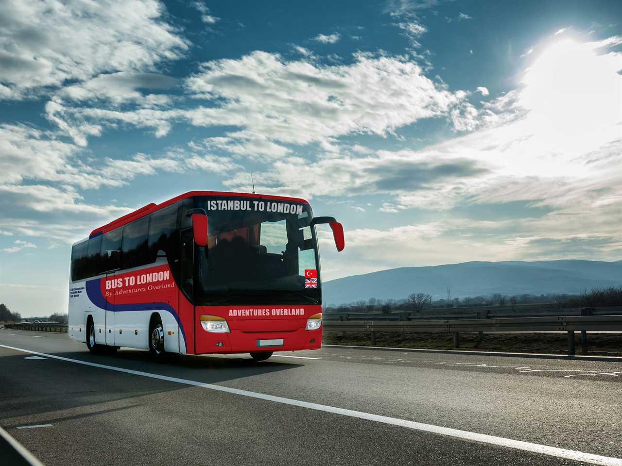 The bus to London on the road