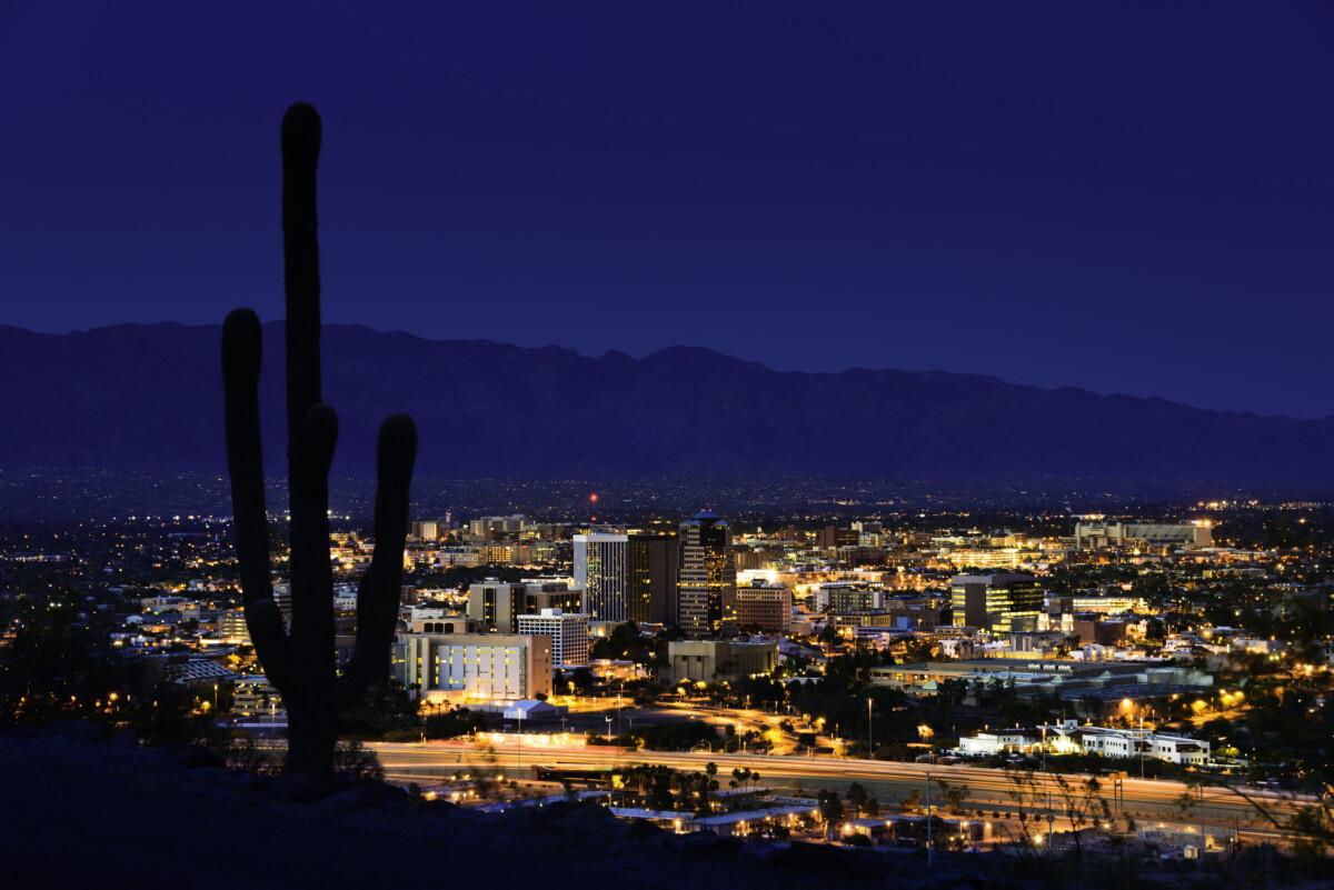 tucson arizona at night with cactus_Getty