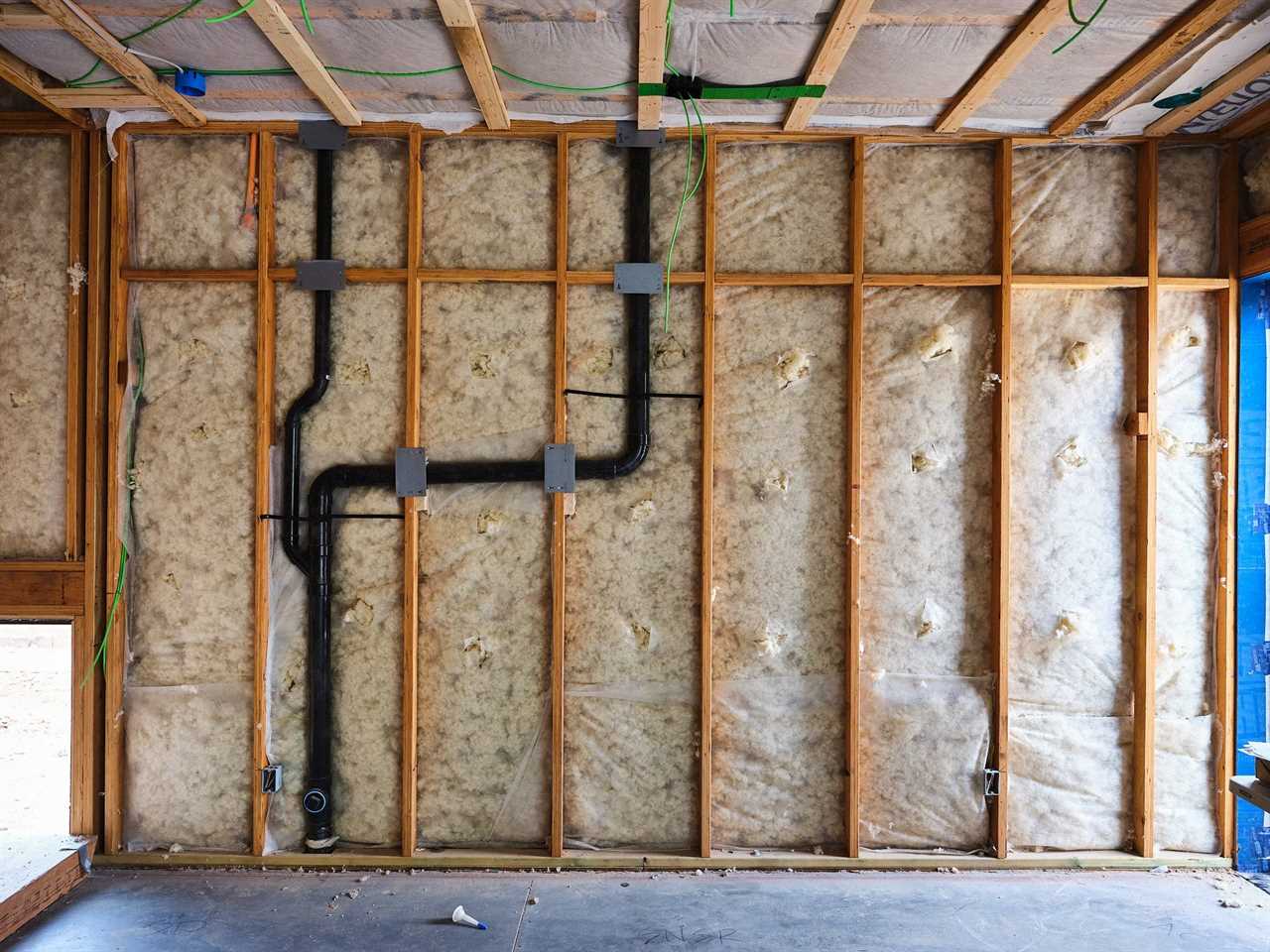 Wool insulation inside of a new under-construction home.