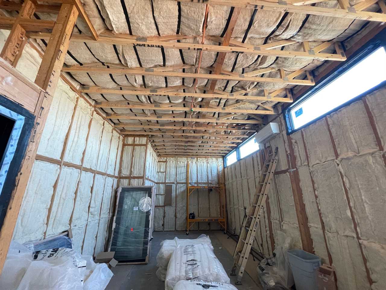 Wool insulation inside a new home.