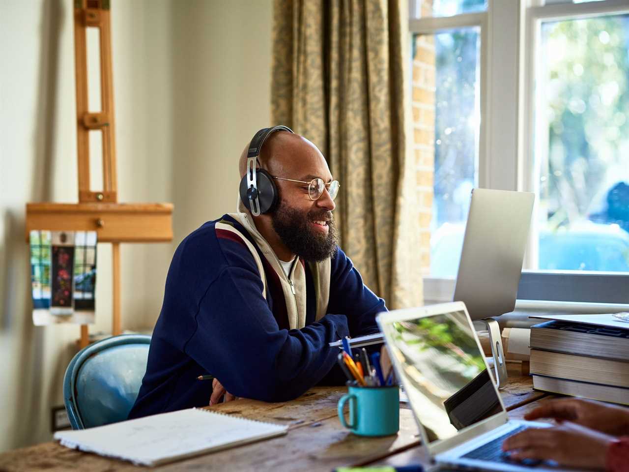 Businessman on video conference in home office