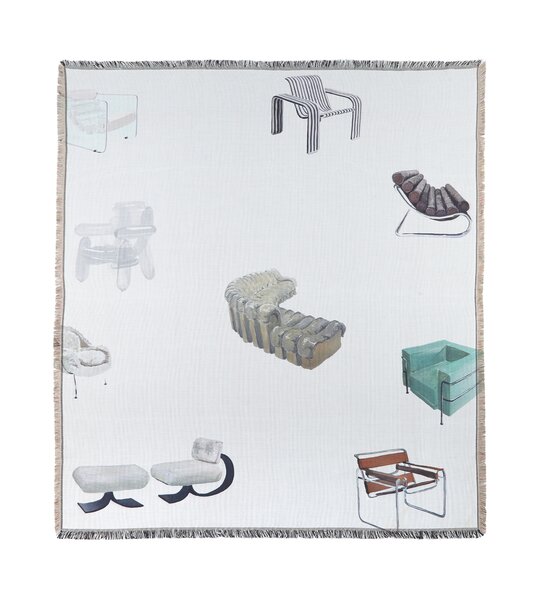 Curves by Sean Brown woven blanket featuring iconic chair paintings by Miki Matsuyama