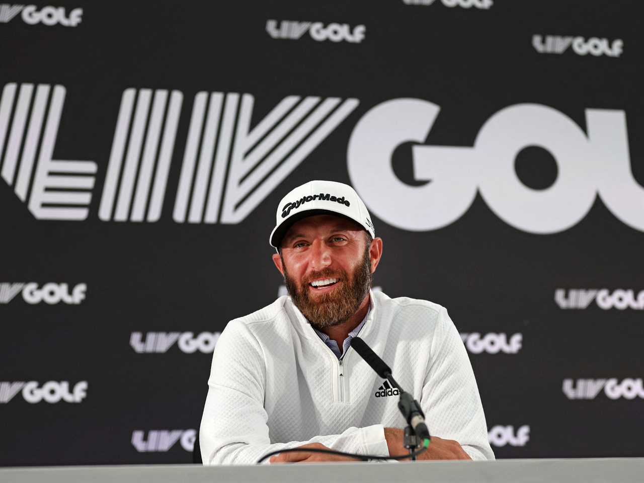 US golfer Dustin Johnson speaks during a press conference ahead of the forthcoming LIV Golf Invitational Series event at The Centurion Club in St Albans, north of London, on June 7, 2022.