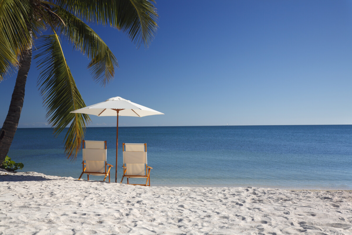 beach chairs and palm trees on a sunny day_Getty