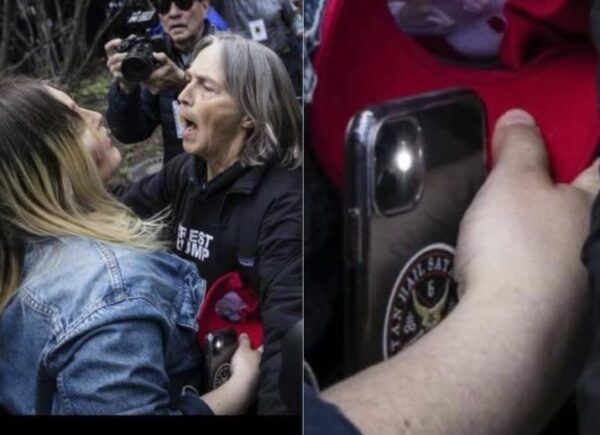 BUSTED: Alleged Trump Supporter Who Crumpled Up Massive Anti-Trump Sign Outside Manhattan Courthouse Was Carrying Phone with a Satan Sticker – Another Likely Leftist Plant (VIDEO)