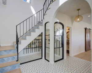 modern foyer with wine cellar