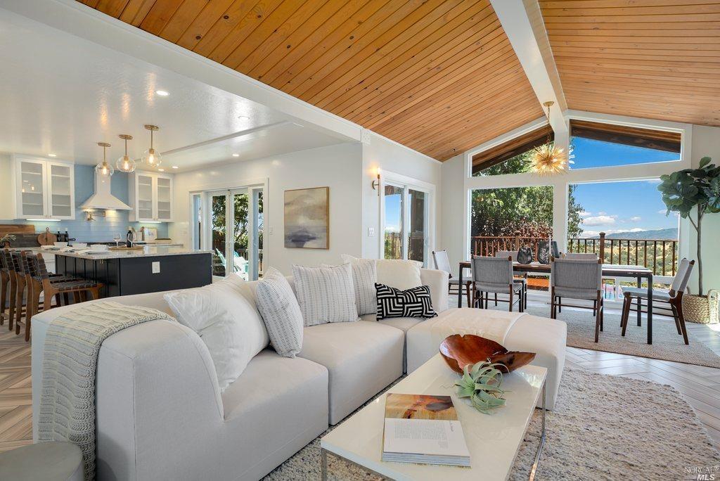 cathedral ceiling large windows living room