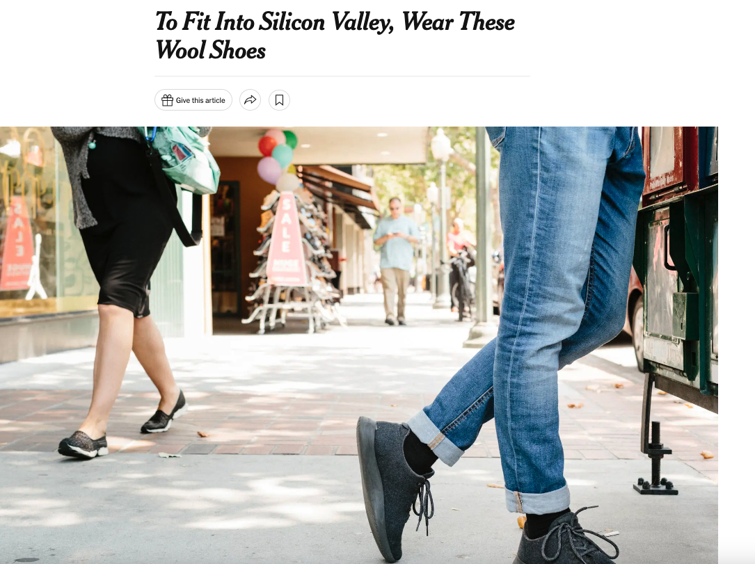 A screenshot of a New York Times article on Allbirds