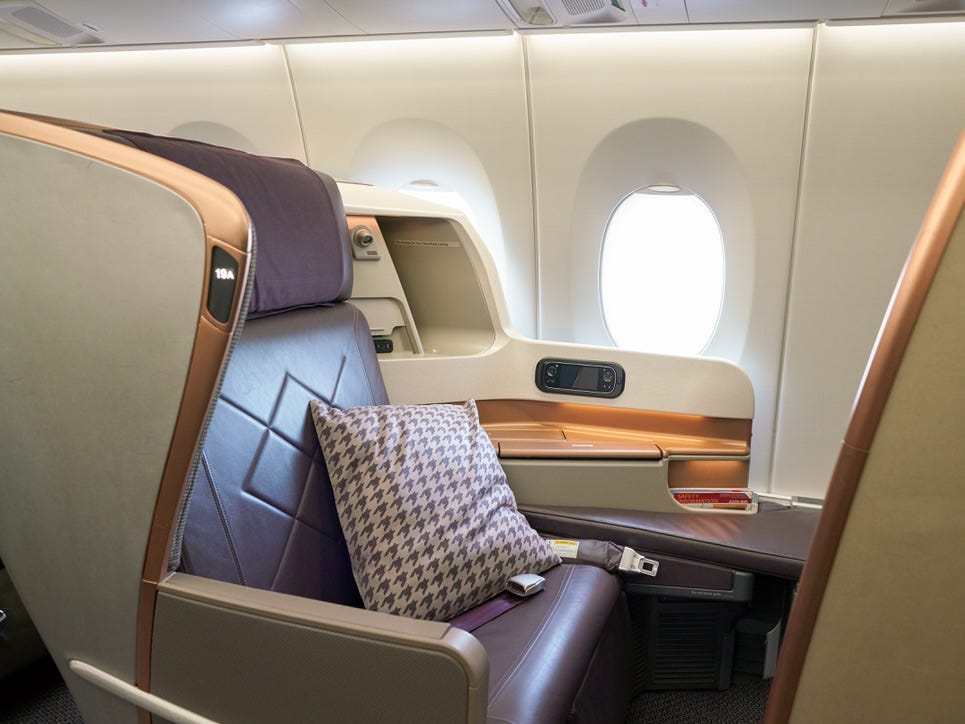 A Singapore Airlines A350 business class seat.