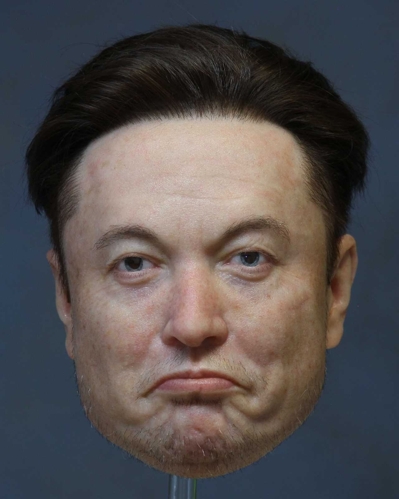 A photo of a mask of Elon Musk, made by Landon Meier for Beeple.