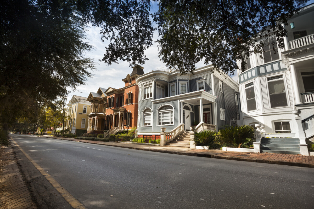 Residential street in downtown Savannah Georgia