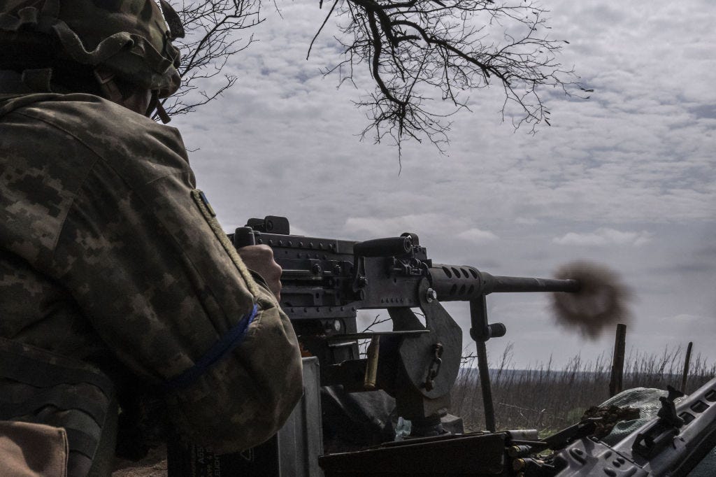 Ukrainian soldiers fire targets on the front line in the direction of the city of Ugledar, Donetsk, Ukraine as Russia-Ukraine war continues on April 18, 2023