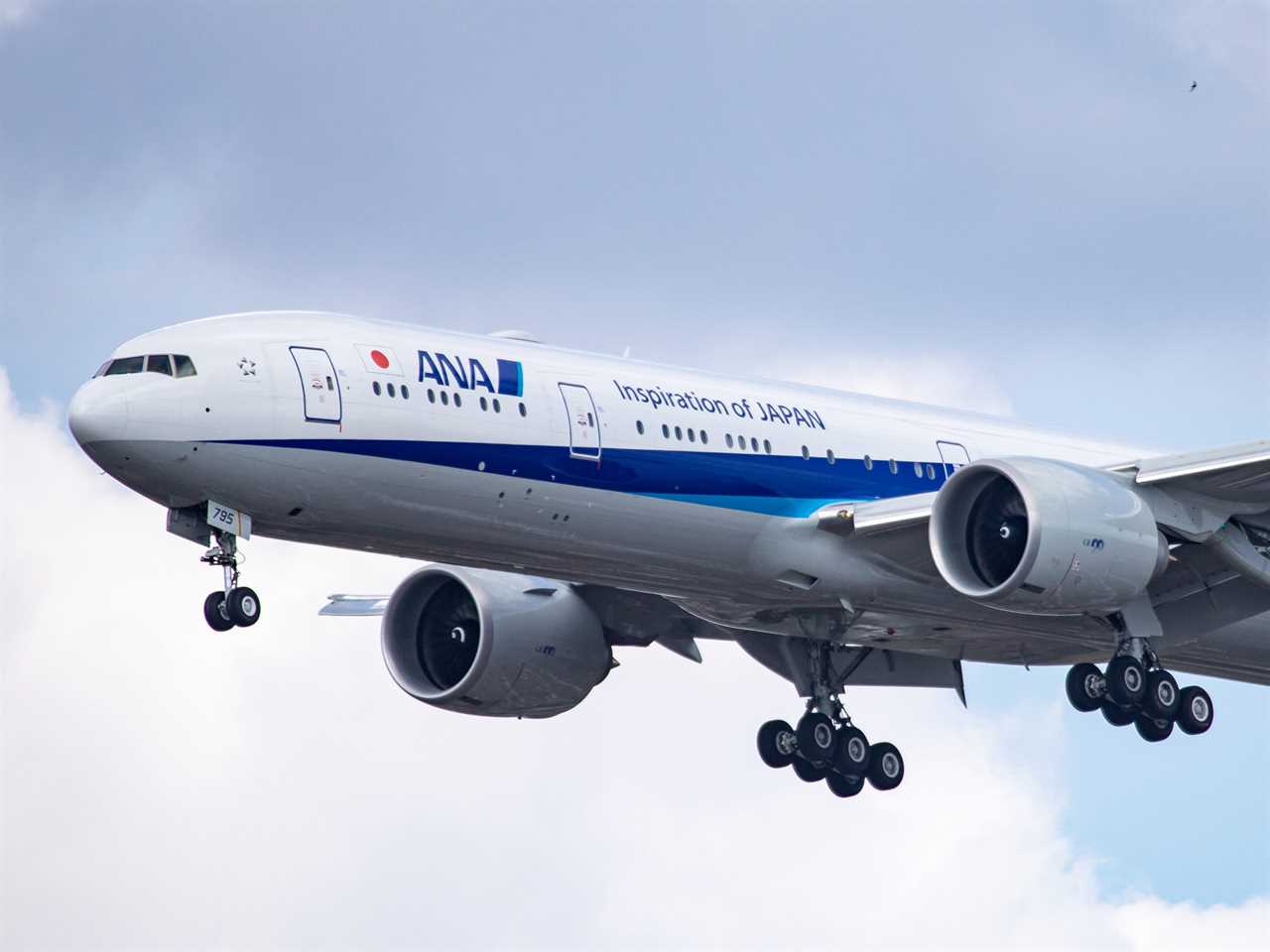 All Nippon Airways-branded Boeing 777-300ER inflight.