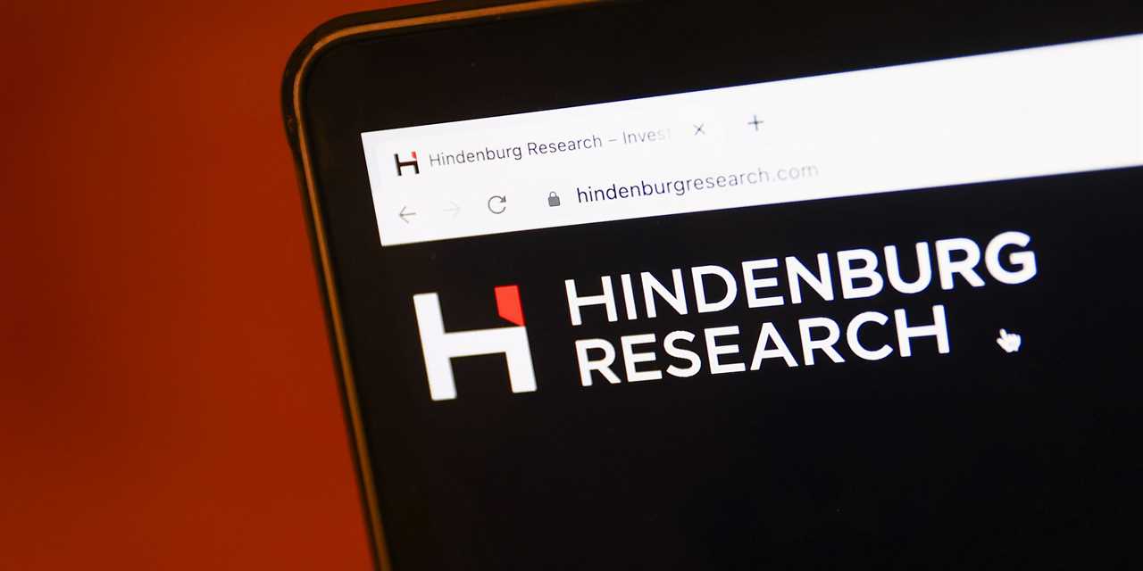 Hindenburg Research website displayed on a laptop screen.