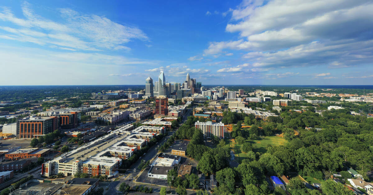 Aerial view of Uptown Downtown Charlotte North Carolina