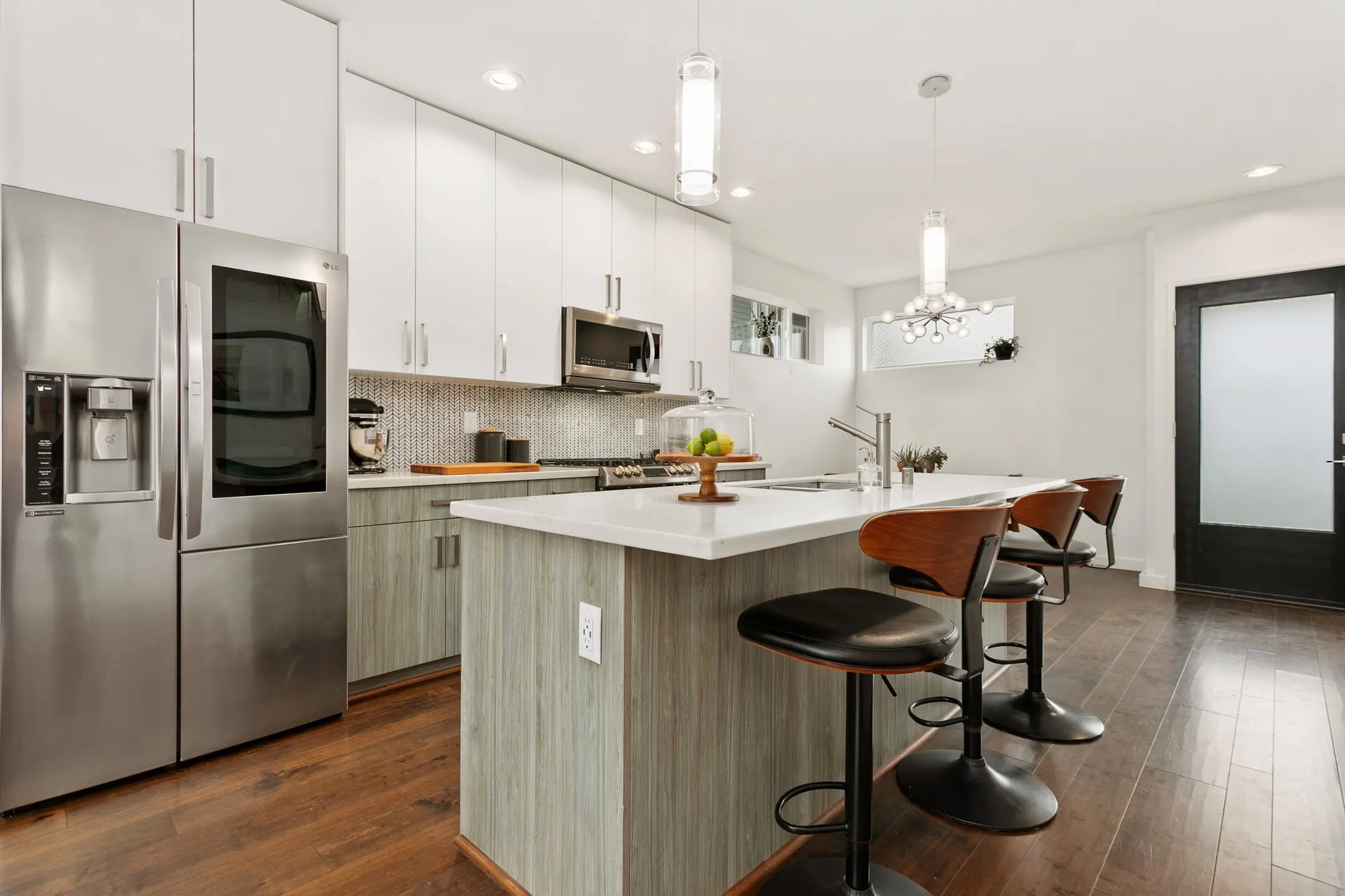 light fixtures sleek kitchen