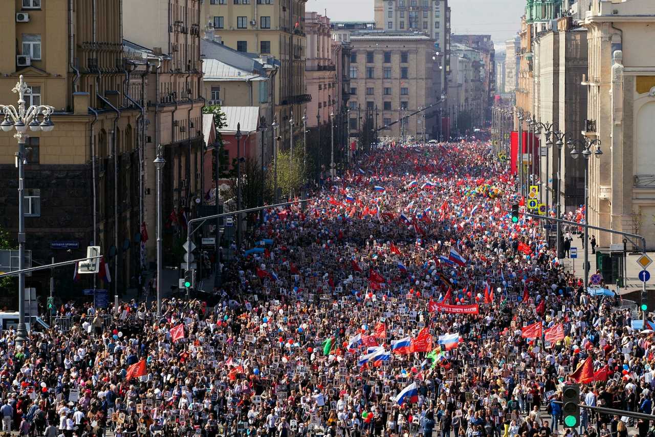 A photo shows the scale of the Immortal Regiment march in Moscow, Russia, in May 2019.