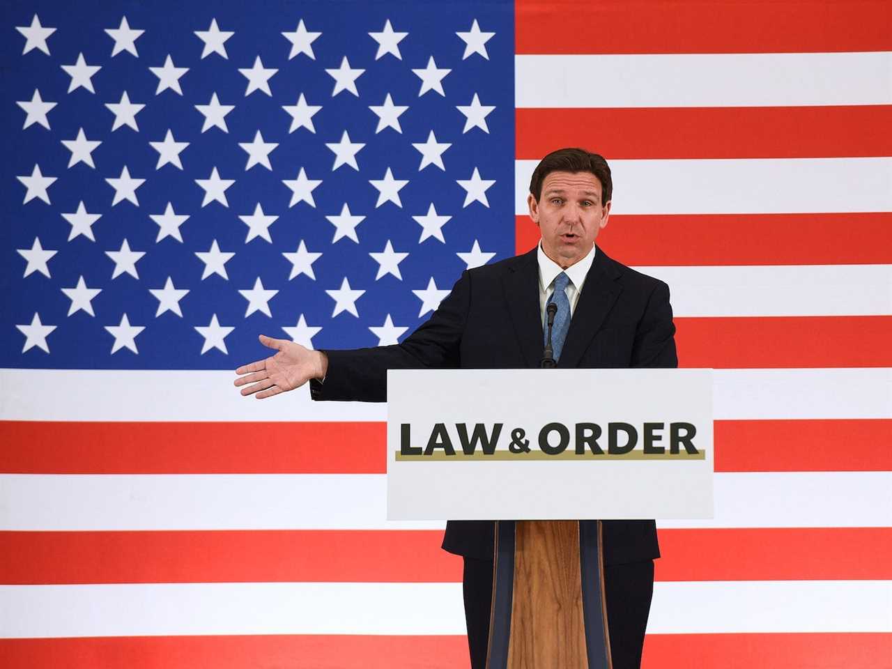 Florida Gov. Ron DeSantis speaks at a press conference at the American Police Hall of Fame & Museum in Titusville, Florida.