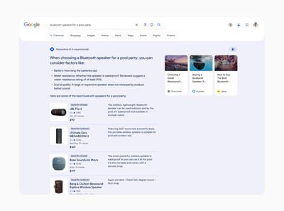 A screenshot of SGE, Google’s new search product, showing Bluetooth speakers.