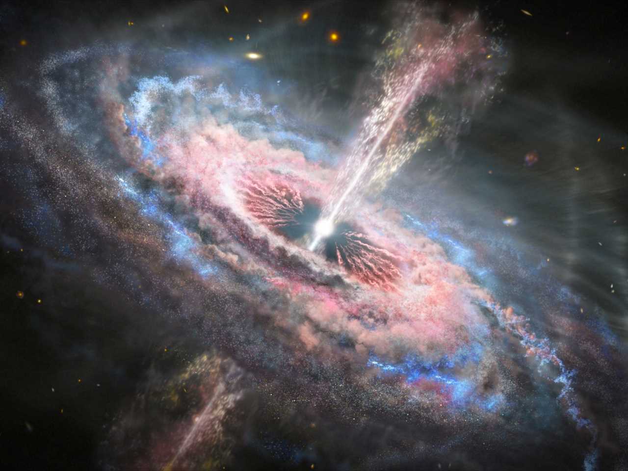 An artist's impression fo a galaxy around a quasar.