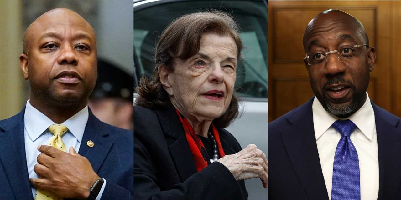 From left: Sen. Tim Scott, Sen. Dianne Feinstein, and Sen. Raphael Warnock.