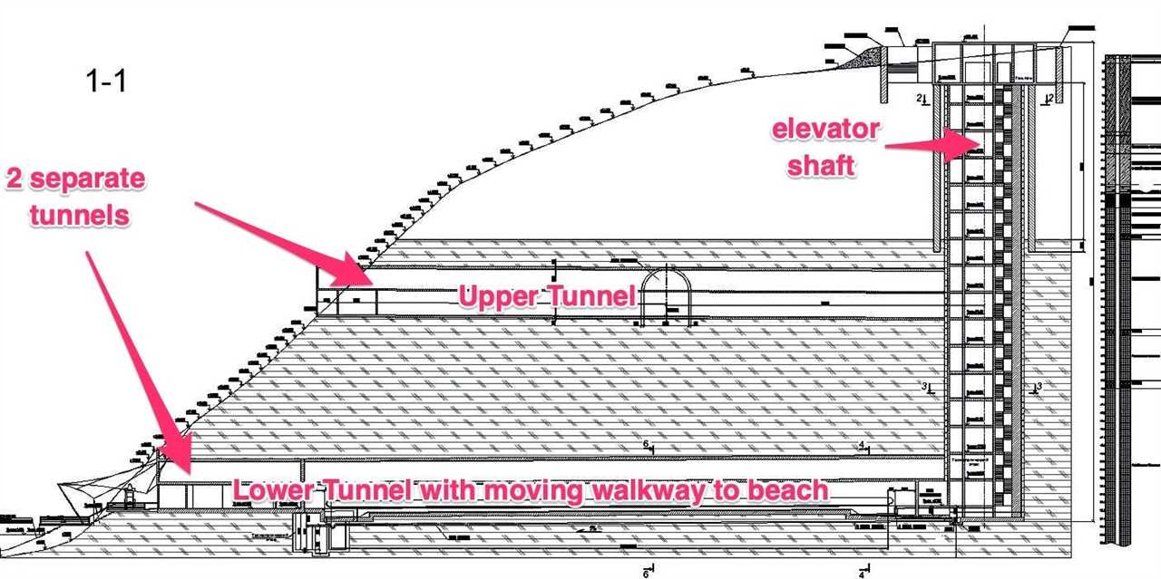 Annotated diagram showing interior of tunnel complex