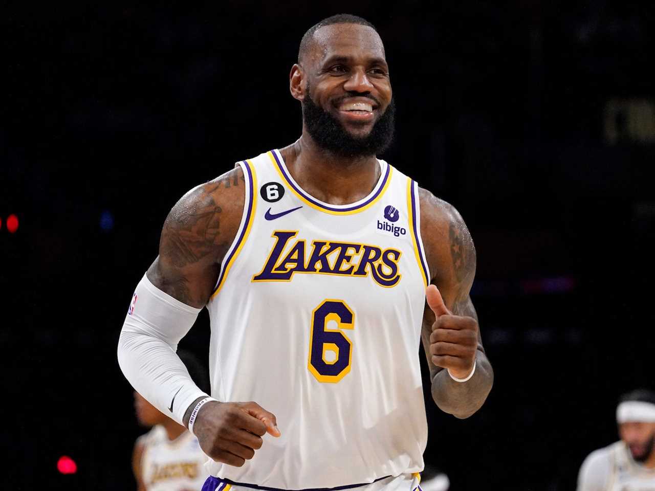 LeBron James smiles during a Lakers game.