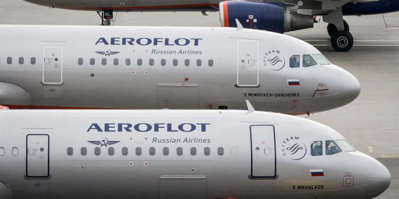 Aeroflot Russian Airlines Airbus A320 civil jet aircrafts at Moscow-Sheremetyevo International Airport.