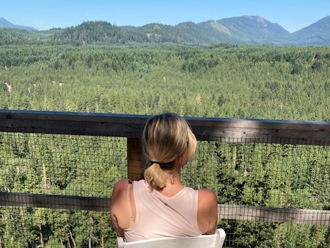 Cousins at an overlook in Suncadia, for a pit stop during her bike ride.