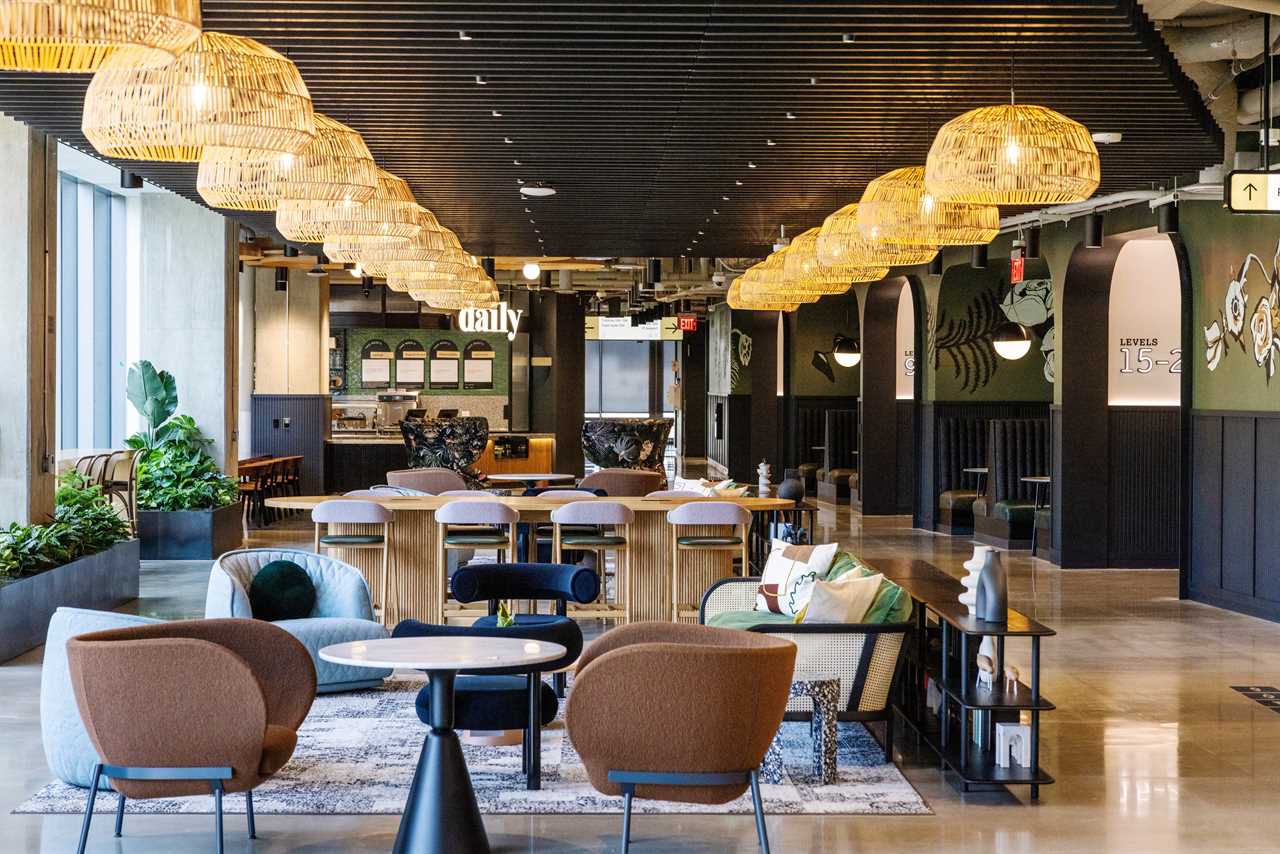 seating area at Metropolitan Park, the first phase of Amazon's HQ2 second headquarters in Arlington, Virginia