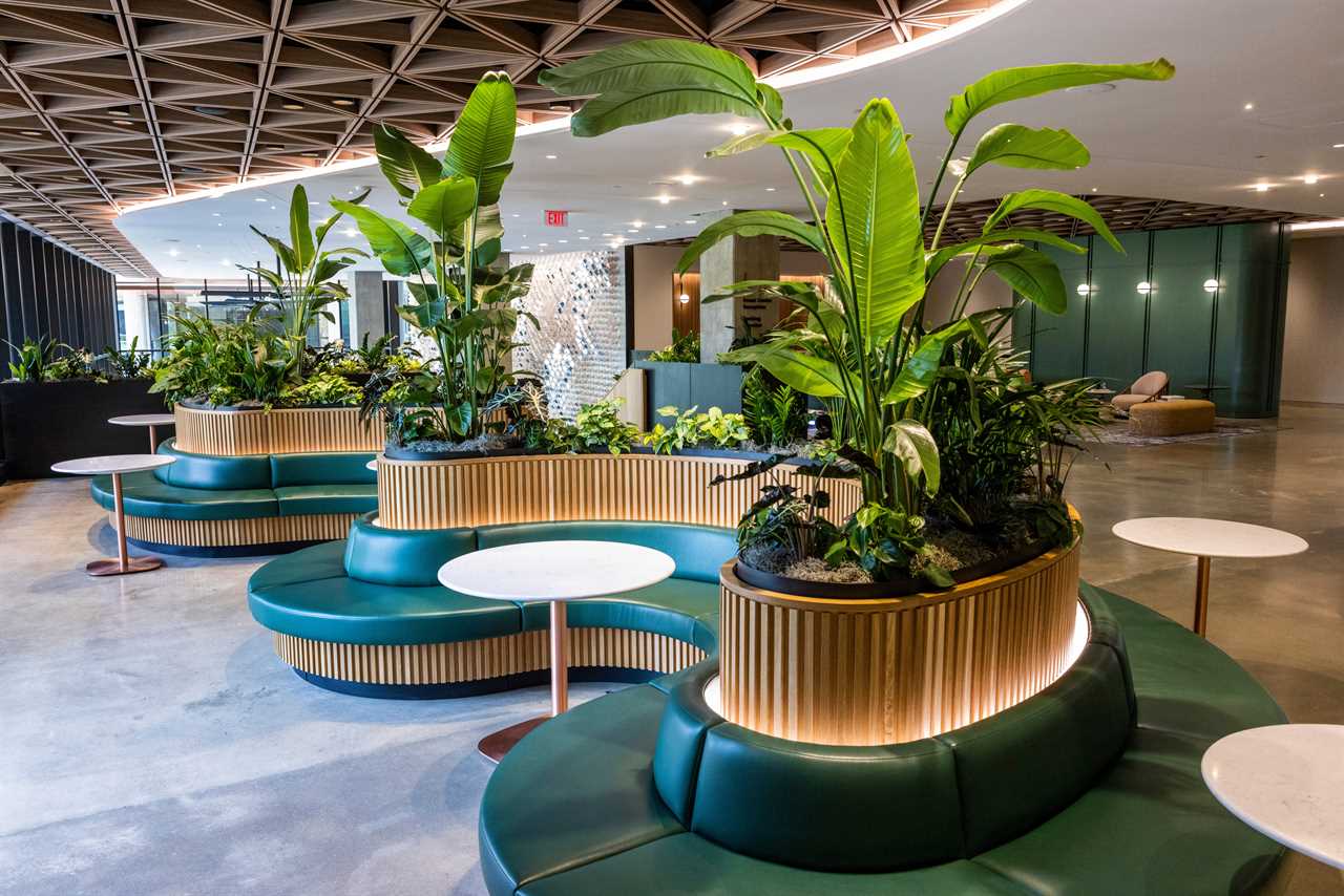 seating area at Metropolitan Park, the first phase of Amazon's HQ2 second headquarters in Arlington, Virginia