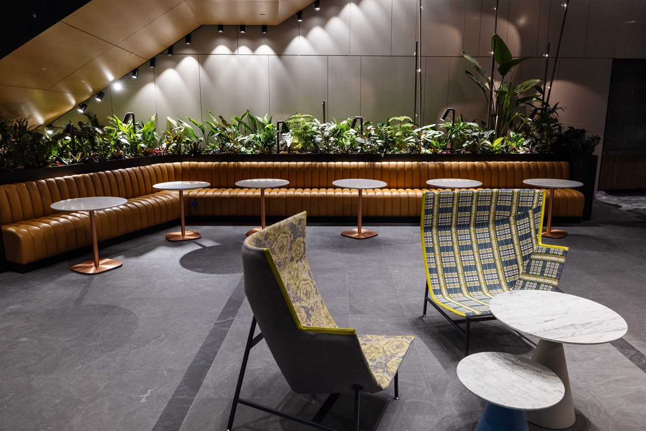 seating area at Metropolitan Park, the first phase of Amazon's HQ2 second headquarters in Arlington, Virginia