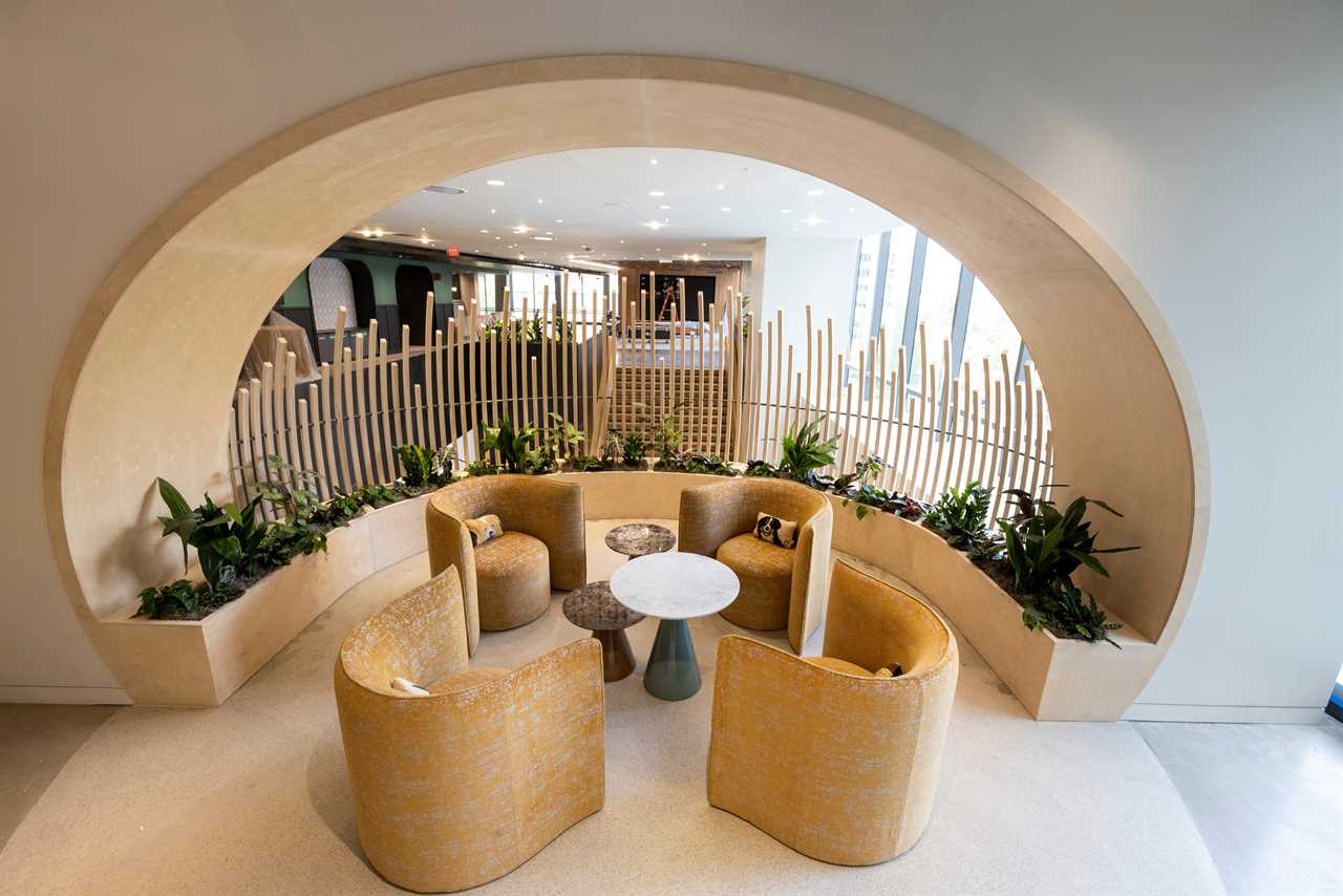 seating area at Metropolitan Park, the first phase of Amazon's HQ2 second headquarters in Arlington, Virginia