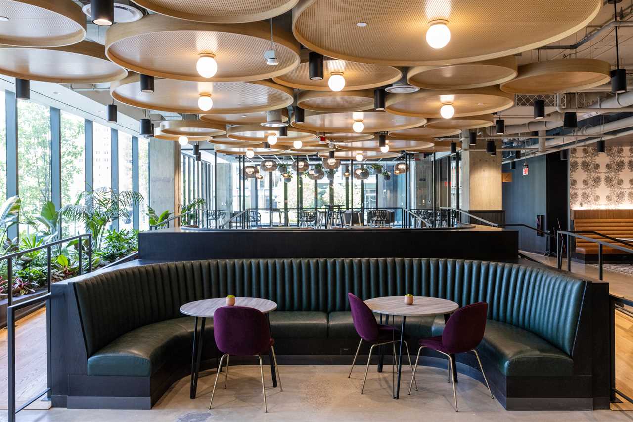 seating area at Metropolitan Park, the first phase of Amazon's HQ2 second headquarters in Arlington, Virginia