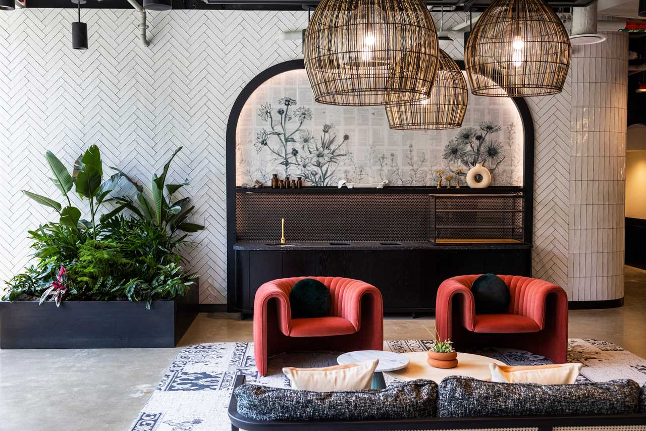 seating area at Metropolitan Park, the first phase of Amazon's HQ2 second headquarters in Arlington, Virginia