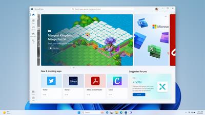 An image of the updated Microsoft Store spotlight with rich advertisements headlining in a large image carousel at the top.