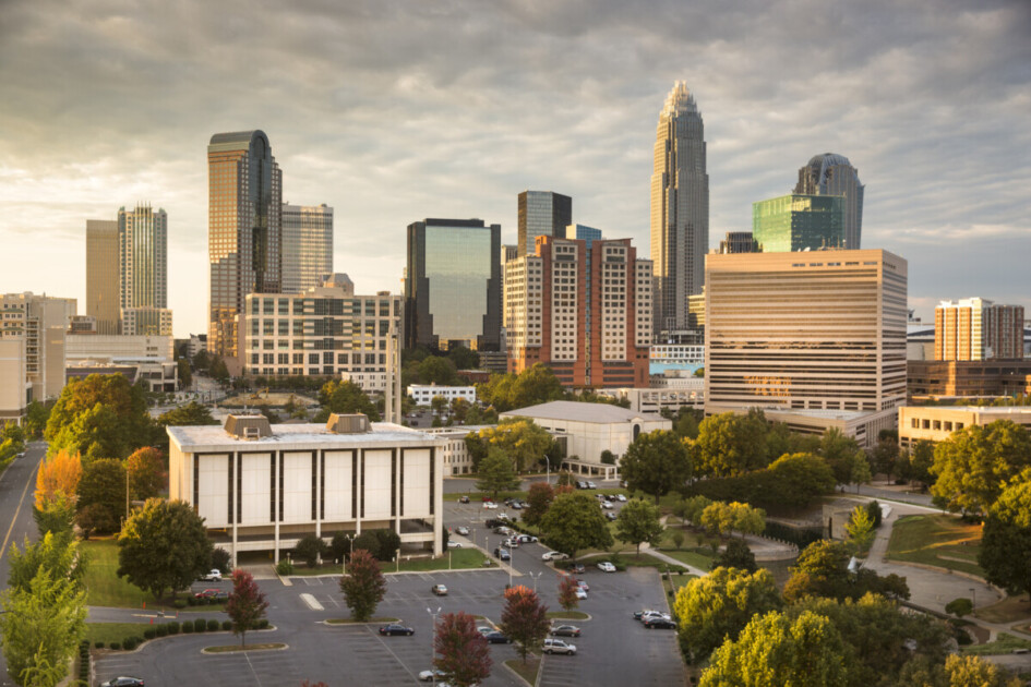 City skyline of Charlotte North Carolina USA