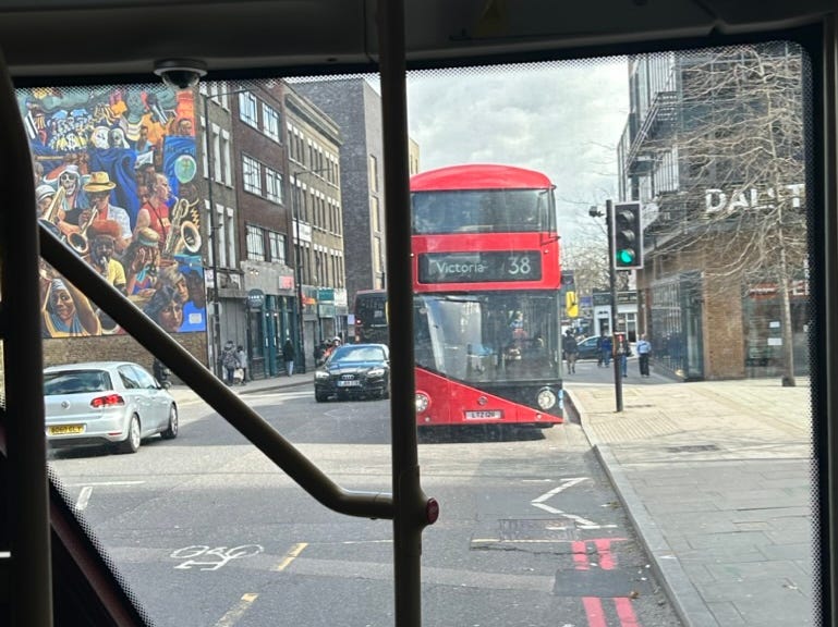 Annor-Owiredu takes a bus into Central London.