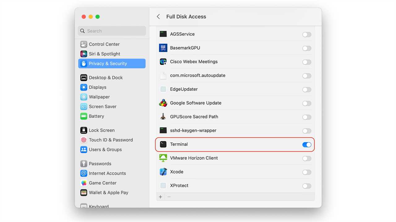 macOS Ventura Full Disk Access Terminal